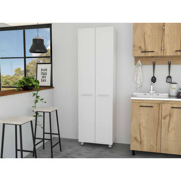 78" Modern White Pantry Cabinet With Two Full Size Doors