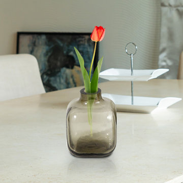 Serene Spaces Living Set of 4 Square Smoked Glass Bud Vase, Minimalist Decor, Vi