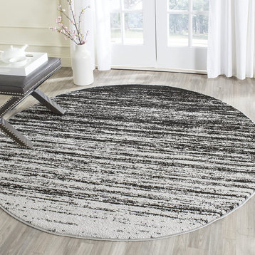 Area Rug, Ombre Patterned Polypropylene With Round Shape, Silver/Black