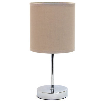 Simple Designs Chrome Mini Basic Table Lamp With Fabric Gray Shade