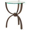 Minimalist Bronze Iron Round Glass Accent Table | Rustic Tripod Metal End Ribbed