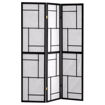 Benzara BM159457 Stylish 3 Panel Wooden Folding Screen, Black