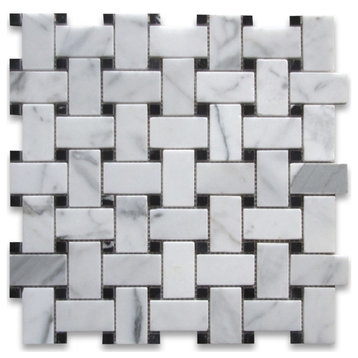 Basketweave Statuary Statuario White Marble 1x2 Mosaic Tile Honed, 1 sheet