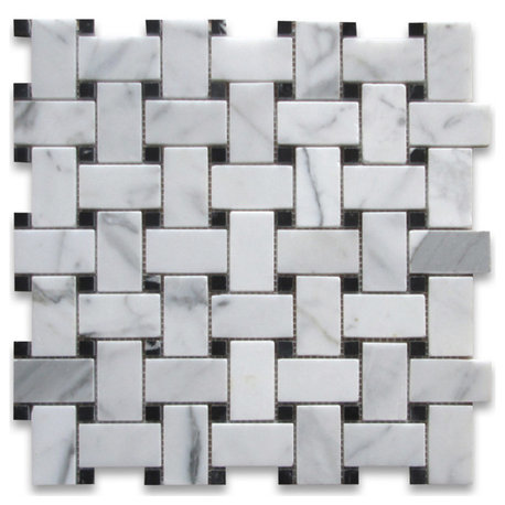 Basketweave Statuary Statuario White Marble 1x2 Mosaic Tile Honed, 1 sheet