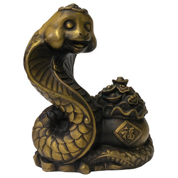 Chinese Oriental Bronze Color Metal Fengshui Snake Ingot Figure Hws1461