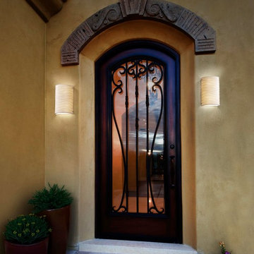 Porcelina Finials Cylinder, Outdoor, Wall Sconce With Waves Shade