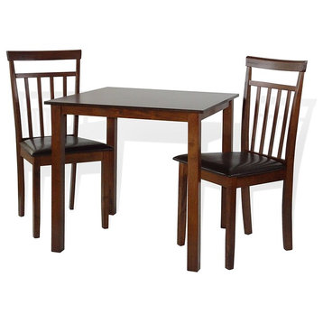 Set of 3 Pcs Square Dining Kitchen Table and 2 Wooden Warm Chairs, Medium Brown