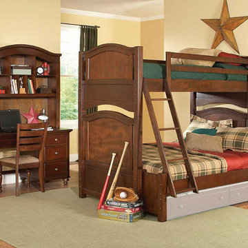 Aris Brown Cherry 3 PC Twin Full Bunk Bed Bedroom Set (Bed and Desk with Hutch)