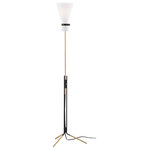 Mitzi by Hudson Valley Lighting - Julia 1-Light Torchiere Floor Lamp Aged Brass/Black - Along its midcentury-modern shade of linen, Julia clasps a cuff of contrasting metals like a single statement piece of jewelry.