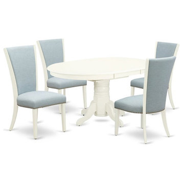 East West Furniture Avon 5-piece Wood Dining Room Set in Linen White