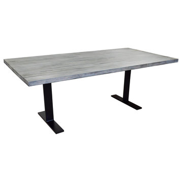 White Oak Plank Dining Table and Black Metal Legs, Light Gray
