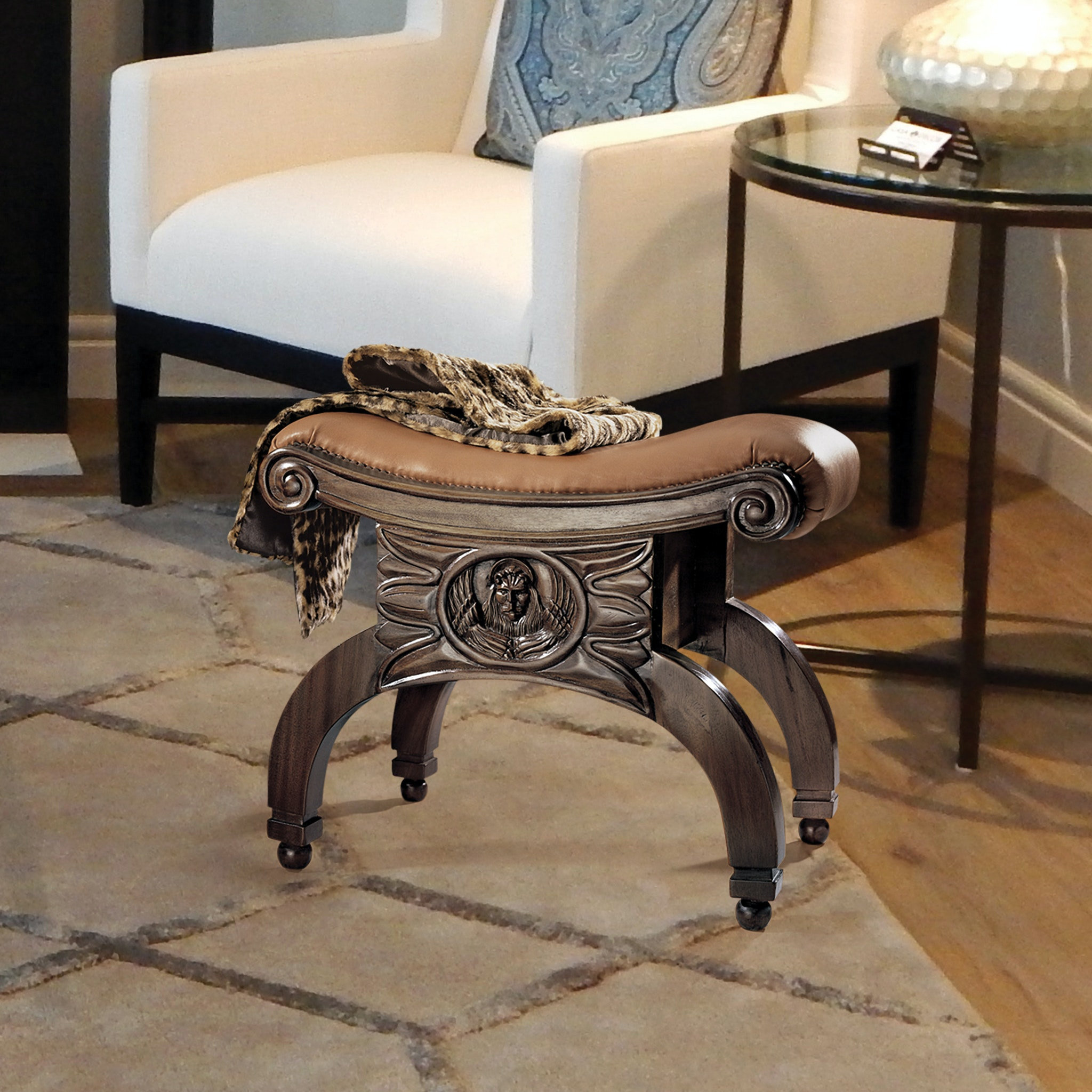 Venetian Leather Taboret - Traditional - Vanity Stools And Benches - by ...