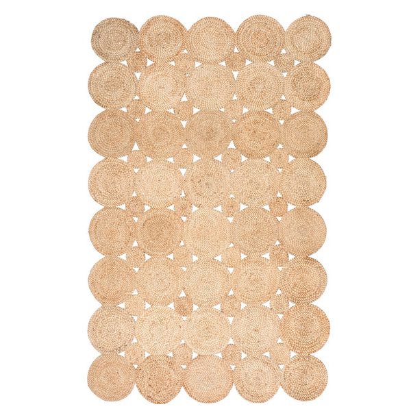 Hand-Woven Solid Jute Decorative Circles Jute Area Rug, Natural, 6'x9'