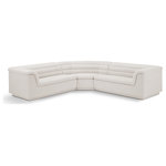 Meridian Furniture - Cascade Upholstered Modular Sofa, Cream, Boucle Fabric, Corner Sectional - Give your room a much-needed rehab when you bring home this Cascade boucle fabric modular sectional. The elegantly attention-grabbing design features a modern profile with curved arms deep horizontal channel tufting, so it wows from all angles. Upholstered in rich cream boucle fabric, this seat quickly becomes everyone's favorite spot for curling up with a good book or smart device. Thick foam padding ensures a cozy, body-hugging experience while you watch TV or just relax.