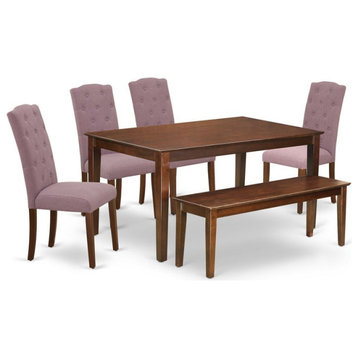 East West Furniture Capri 6-piece Wood Dining Set in Mahogany/Dahlia