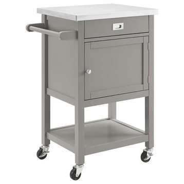 Pemberly Row Stainless Steel Top Kitchen Cart in Gray