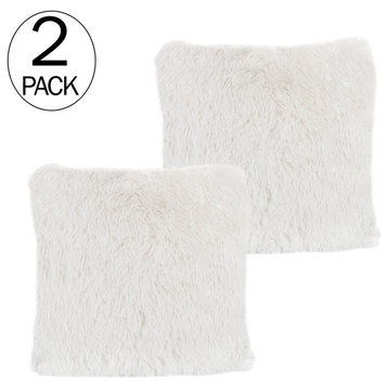 18" Faux Fur Pillows 4-Pack Square Pillow Insert and Shag Cover Set, 24"