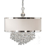 Uttermost - Uttermost Fascination 3 Light Silken Drum Pendant - The Classic Appeal Of Crystal Is Updated For Today's Sophisticated Tastes With Free Falling Crystals And A Silver Trimmed Antique-white Linen Drum Shade.andnbsp