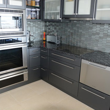 Drawer style dish washer and pull out stove top exhaust
