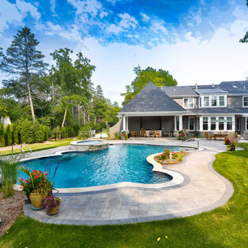Naperville, IL Freeform Swimming Pool with Raised Hot Tub