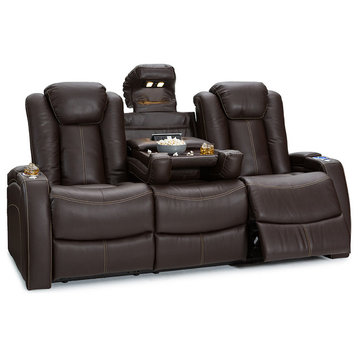 Seatcraft Republic Leather Home Theater Seating Power Sofa, Brown