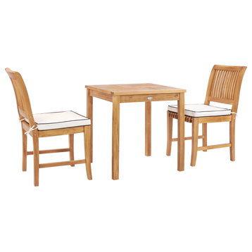 3 Piece Teak Wood Florence Intimate Bistro Dining Set with 2 Dining Chairs