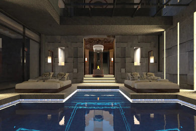 Luxury Indoor Swimming Pool Design with Modern Lounge Area, Surrey