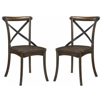 Set of 2 Wood Side Chair, Dark Oak/Black