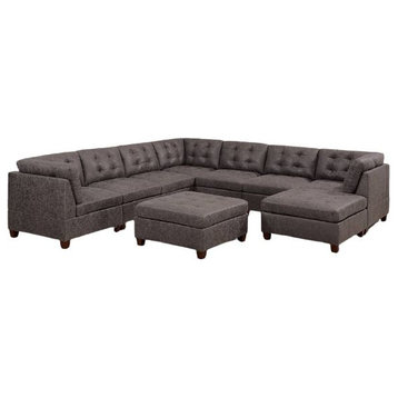 Lazio 9 Piece Leatherette L Shape Modular Sectional Sofa Set, Dark Brown