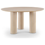 Meridian Furniture - Colosseum Dining Table, Black, Natural - Dinner guests can't help but be impressed when they're seated at this Colosseum natural dining table. Its rich natural finish and oak veneer, crafted from a mix of solid wood and MDF, evoke mid-century modern charm. The distinctive three-column base and round top ensure ample legroom and elbow room, making it perfect for lively gatherings and intimate dinners alike. With a blend of sophistication and functionality, this table promises to be the centerpiece of memorable dining experiences in your home.