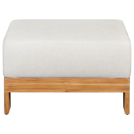Paradiso Outdoor Solid Teak Wood Ottoman - Gray fabric