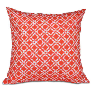 Rope Rigging, Geometric Print Outdoor Pillow, Red-Orange, 20"x20"
