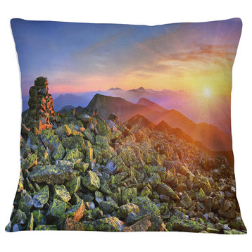 Bright Sun in Carpathian Mountains Landscape Photography Throw Pillow, 16"x16"