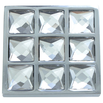 Utopia Alley Gleam Grid 9 Crystal Square Knob, 1.5", Polished Chrome, 5 Pack