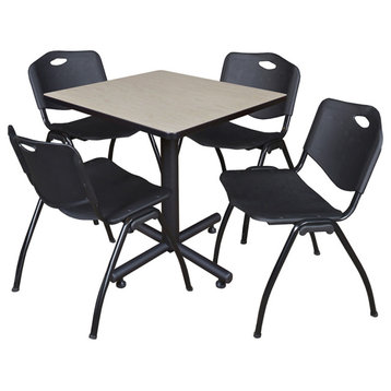Kobe 30" Square Breakroom Table- Maple & 4 'M' Stack Chairs- Black