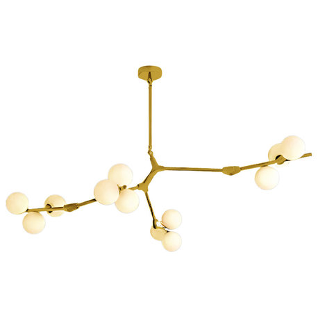 Zoagli Asian Style Fission Branches Chandelier, Gold, 12 Heads, Cool Light