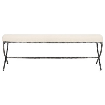 Safavieh Couture Janeen Boucle And Metal Bench, Ivory/Black