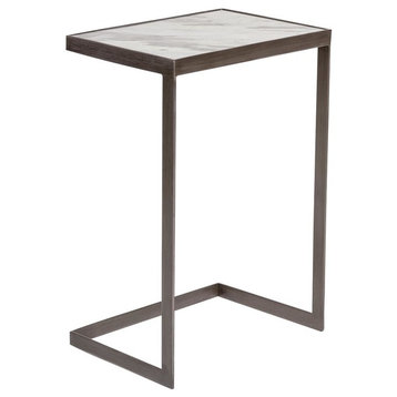 Accent Table Laguna Burnished Gray Metal Marble Top Modern