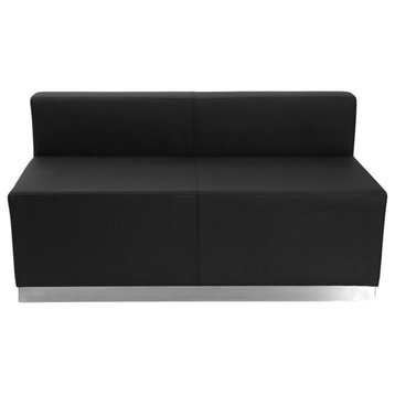 HERCULES Alon Series Black LeatherSoft Loveseat with Brushed Stainless Steel...