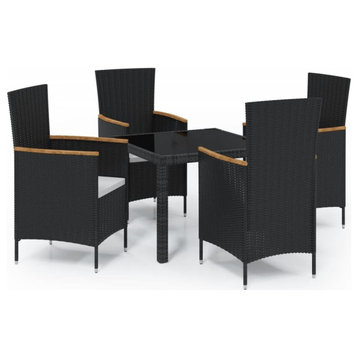 vidaXL Patio Dining Set 5 Piece with Cushions Poly Rattan Black Garden Chair