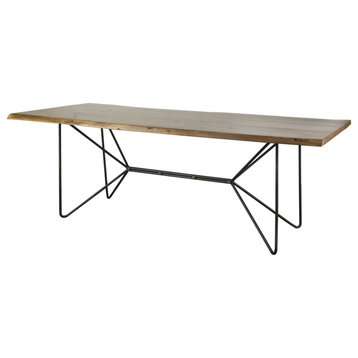 HomeRoots Natural Tapered Live Edge Top With Iron Base Dining Table