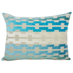 Contemporary Decorative Pillows June Sky Velvet Lumbar Pillow, Blue