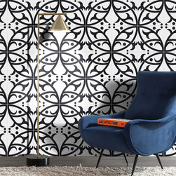 Moroccan Mosaic & Tile House - 8"x8" Hocima Handmade Cement Tile, White/Black, Set of 12 - Wall And Floor Tile
