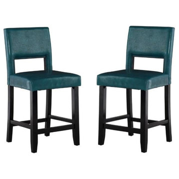 Home Square 2 Piece Wood Counter Stool Set in Agean Blue