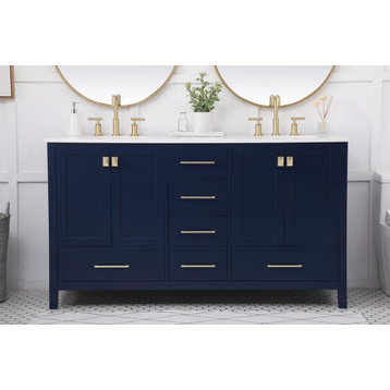 Blue 60" Double Sink Bathroom Vanity