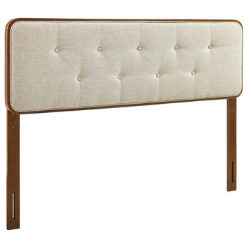 Modway Collins Tufted King Fabric and Wood Headboard in Walnut/Beige