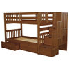 Bedz King Bunk Beds Twin over Twin Stairway, 3 Step & 2 Bed Drawers, Espresso