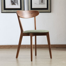 Henrik Solid Walnut Dining Chair - Sage Green Fabric Seat - Dining Chairs