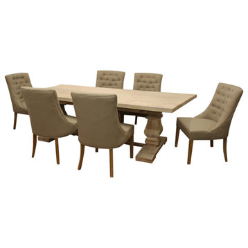 Benedict 7-Piece Dining Set, 81" Long Dining Table and 6-Upholstered Chairs