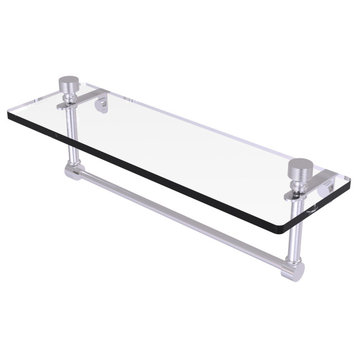 Foxtrot 16" Glass Vanity Shelf with Towel Bar, Satin Chrome